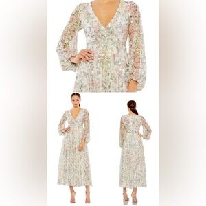 MAC DUGGAL 93788
White Embellished Floral Print Faux Wrap A Line Dress Sz 8